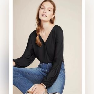 Anthropologie Dolan Black V-Neck Contessa Blouse